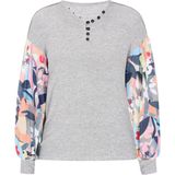 Usha - Fashion Look - Gebreide Trui - Marine - Lichtgrijs - Lichtoranje - Wit