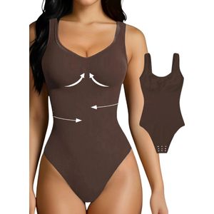 Bovista Bodysuit Dames - Jumpsuit - Corrigerend Ondergoed - Body plunge - Lingerie - Setje Vrouwen - Koffie - Maat XL