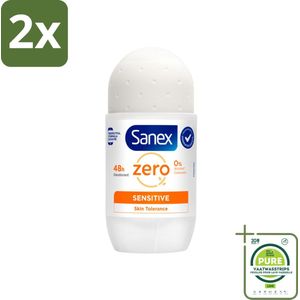 Sanex Deodorant Roller Zero% Sensitive Skin 50 ml - Voordeelverpakking - 2 stuks - Sanex deodorant - Deodorant zonder alcohol