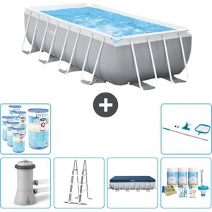Intex Rechthoekig Prism Frame Zwembad - 400 x 200 x 100 cm - Grijs - Inclusief Pomp - Ladder Afdekzeil - Onderhoudspakket - Filters - Schoonmaakset