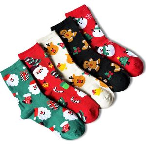 Allecto plus - 5 paar kerstsokken voor dames - kerstsokken met kerstman, sneeuwman en suikerkoekje design