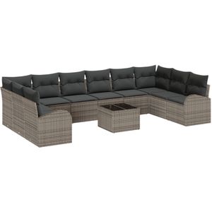 vidaXL - 10-delige - Tuin - Sofa - Set - met - Kussens - Zwarte - Poly - Rattan