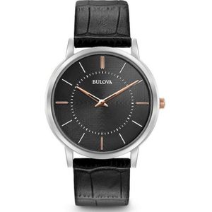 Bulova Ultra Slim 98A167 Horloge - Leer - Zwart - Ø 40 mm