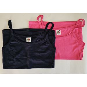 2 pack Fruit of the Loom - Lady-Fit - Spaghettitops – Fuchsia en Navy Blauw – Maat L
