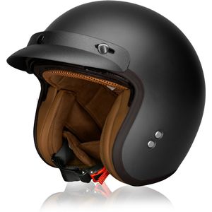 HSWHEEL Jethelm met UV-beschermend Vizier | Wasbaar & Verstelbaar | Scooterhelm & Motorhelm & Brommerhelm | Voor Heren & Dames | ECE 22.06 Goedgekeurd | Vintage Stijl | Mat Zwart