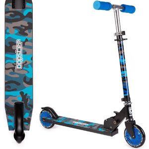 Bopster - kinderstep - blauw camouflage design - inklapbaar - 2 wielen - met hielrem - in hoogte verstelbaar stuur