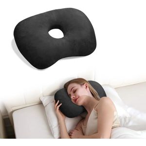 Oorgatkussen - Donut Kussen- Zijslaperkussen met oorgaten - Geschikt voor zijslapers en mensen met oorpijn - Zwart