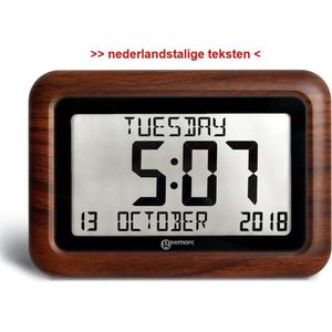 GEEMARC VISO10 digitale JUMBO kalender klok met onverkorte dag / datum / tijdweergave - Hout