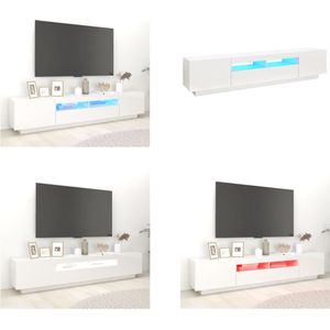 vidaXL Tv-meubel met LED-verlichting 200x35x40 cm hoogglans wit - Tv-kast - Tv-kasten - Televisiekast - Televisiekasten