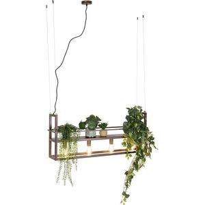 QAZQA cage rack - Industriele Hanglamp voor boven de eettafel | in eetkamer - 4 lichts - L 100 cm - Roestbruin - Industrieel - Woonkamer | Slaapkamer | Keuken