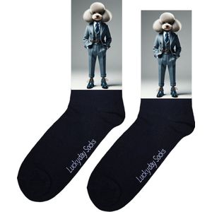 Poedel suit sokken - verjaardag cadeau - Moederdag - Vaderdag - opkikkertje - kerst cadeau sokken - valentijnsdag - Sokken waar je vrolijk van wordt - leuke sokken voor heren en dames - leuk cadeau - maat 37-44