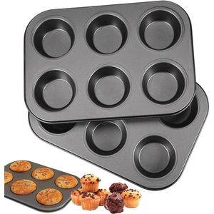 2 Stuks Muffinvorm Koolstofstaal - Anti-aanbaklaag - Grote Muffinvormen - Muffinplaat voor 6 Muffins - Muffinbakplaten vaatwasmachinebestendig - voor cupcakes en Brownies .