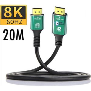 De Beste Gadgets HDMI Kabel 20 meter - HDMI Kabel 4k / 8k - HDMI 2.1 Kabel - 24K Gold Plated - 8K (60 Hz) - 4K (144 Hz) - Full HD 1080p - Ethernet - 3D - ARC - 48Gbps - DTS HD - Geschikt voor Dolby Atmos - Male naar male - High Speed HDMI Kabel - 20m