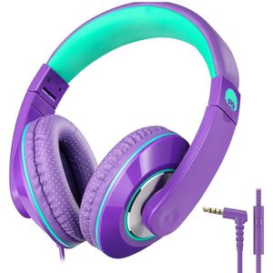 StayPowered Kinderkoptelefoon - Perfect Geluid & Ultiem Comfort - Verstelbaar - HD Microfoon - Kraakhelder Stereo - Zachte Oorkussens - Duurzame Kabel - 3.5mm Jack - Paars/Groen - Levering Sneller dan Aangegeven!