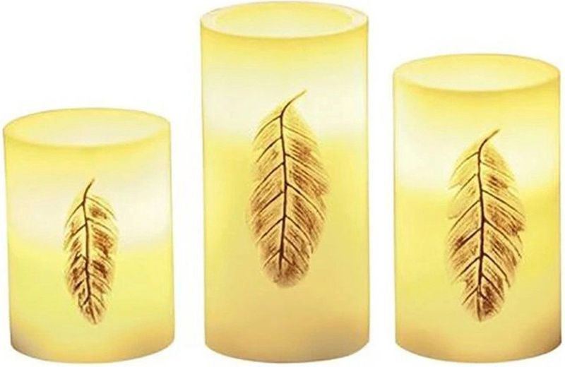 LED Wachskaarsen Golden Feather - Wit/Goud - 3 x AAA Batterij - Met Schakelaar