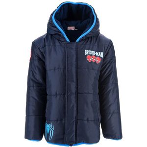 Marvel Spiderman Winterjas - Zacht Gewatteerd Winterjack - Fleece Gevoerd - Met Capuchon - Donkerblauw - Maat 98