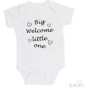 100@ katoenen Romper ""Big welcome little one"" Unisex Katoen Wit/zwart Maat 62/68