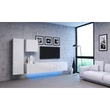 Wandmeubel Set #2 - 4 delig & LED - Wit & Hoogglans Wit - Hangkastjes & TV Wandmeubel - Clean Design