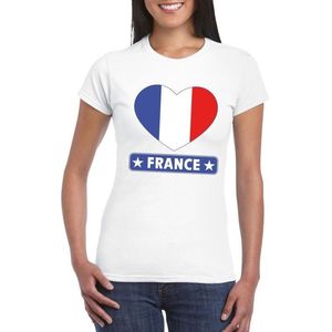 Frankrijk hart vlag t-shirt wit dames XXL