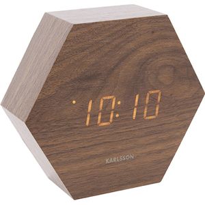 Karlsson - Wekker - Zeshoek - Donker houtfineer - Witte LED