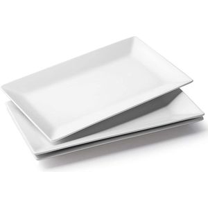 Rechthoekig bord, porseleinen serveerbord 35,6 x 20,3 cm, rechthoekige porseleinen borden, dinerborden voor vlees, vis, sushi, gerechten etc. Naturel wit, 3 stuks