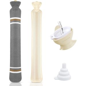 Lange Warmwaterkruik 73cm Gebreide Overtrek 2L Nekwarmfles Grijs
