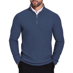 Heren Pullover Half Zip Coltrui Gebreid Thermo Sweatshirt Langarm Noorse Stijl Navy Blauw XXL