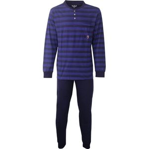 MEQ Heren Pyjama - 100% Katoen - Polo Sluiting - Blauw - Maat S