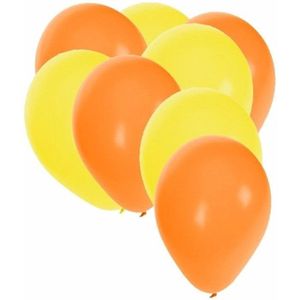 50x ballonnen oranje en geel - knoopballonnen