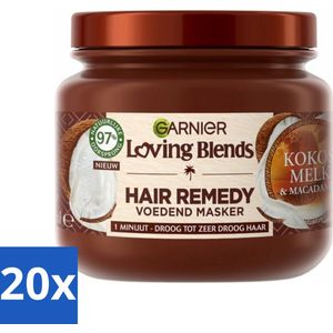 20 x Garnier - Loving Blends - Haarmasker - Kokosmelk & Macadamia - Normaal tot Droog Haar - 340 ml - Voedend Masker - Haarmasker Garnier - Loving Blends - Natuurlijke Ingrediënten - Vegan Haarmasker