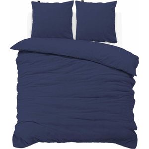 iSleep Dekbedovertrek Teddy Fleece - Litsjumeaux - 240x200/220 cm - Donker Blauw