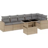 vidaXL - 7-delige - Loungeset - met - kussens - poly - rattan - beige