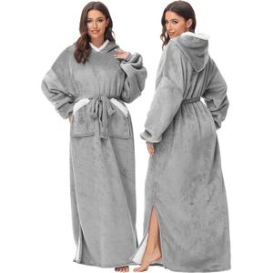 knuffeldeken hoodiedeken met mouwen en capuchon grijze deken met mouwen volwassen draagbare deken 80 x 180 cm grijs