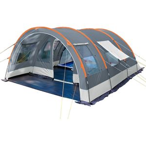 Skandika Helsinki Tent – Tenten – Familietent - Campingtent – Voor 6 personen – Tunneltent – 215 cm stahoogte - Muggengaas – 2 slaapcabines – 525 x 410 x 215 cm (L x B x H) - 5000 mm waterkolom – Outdoor, Camping, Tuin – Kamperen – grijs/oranje