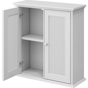 Witte wandkast voor de badkamer met manddeuren, medicijnkastje voor de badkamer met verstelbare planken, badkamerkast boven de wasruimte, keuken en badkamer