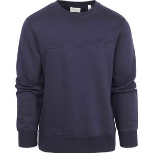 Gant - Sweater Embossed Logo Navy - Heren - Maat XXL - Regular-fit