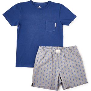 Little Label - jongens pyjama kort - blauw aztec - bio katoen - 4Y/98-104