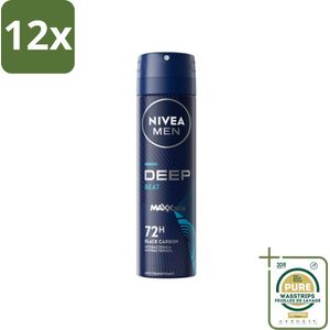 NIVEA MEN - Deospray - Deep Beat - 150 ml - Voordeelverpakking - 12 stuks - Houtige geur - Mannelijke geur