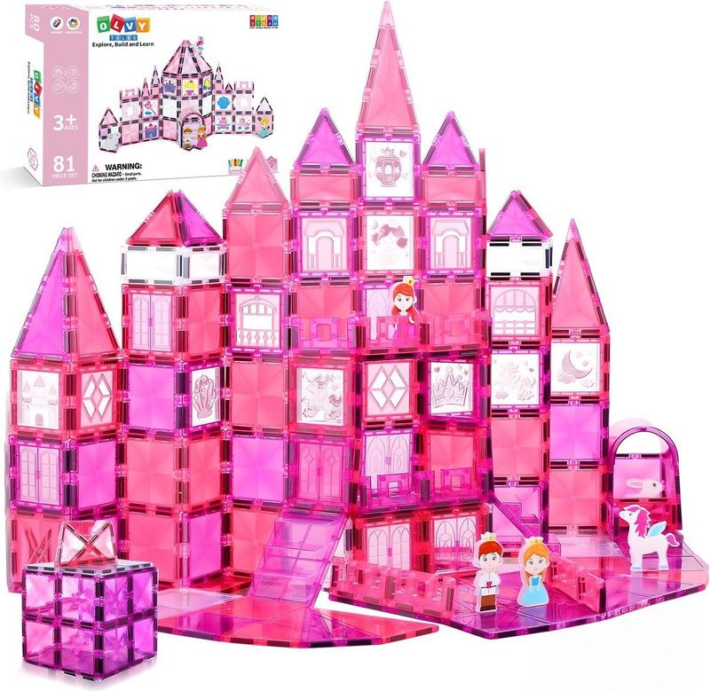 Magnetic Tiles - Magnetisch Speelgoed - Magnetische Tegels - Educatief & Constructie - Montessori - 81 Stuks - Bouwstenen - Bouwblokken - Voor 3, 4, 5, 6, 7, 8, 9 Jaar - Bouw je Magna Wereld - Kinderen - Olvy