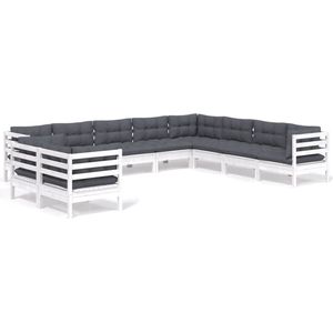 The Living Store 10-delige Loungeset met kussens massief grenenhout wit - Tuin Lounge Set - Loungestoel - Houten Bank - Buitendecoratie - Outdoor Furniture