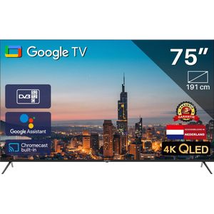 Google Smart TV | TeeView 75"" QLED 4K | 3xHDMI, 2x USB | Ci+ | Triple Tuner DVB-T/T2/S/S2/C | Frameless Design | in Eindhoven geassembleerd | TV75QQG-EU