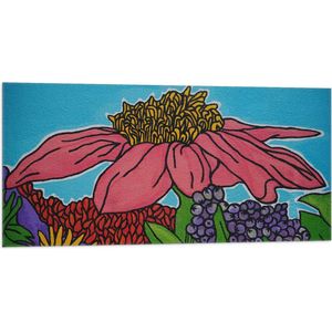 Vlag - Cartoon Tekening van Roze, Paarse, Gele en Rode Bloemen - 100x50 cm Foto op Polyester Vlag