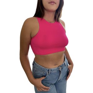 ASTRADAVI Casual Wear - Geribbelde Crop Tops Dames - Mouwloos Tanktops - Roze Fuchsia / Small