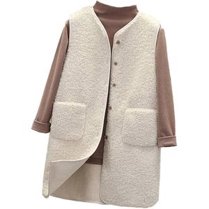 Lang dames gilet van teddy fleece met opstaande kraag