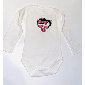 Cartoon Baby Romper – Met Speen, Strikje & Zonnebril – Roze/Zwart Design – Maat 86/92