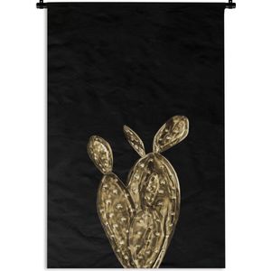 Wandkleed Golden/rose leavesKerst illustraties - Gouden bladeren van een cactus op een zwarte achtergrond Wandkleed katoen 120x180 cm - Wandtapijt met foto XXL / Groot formaat!