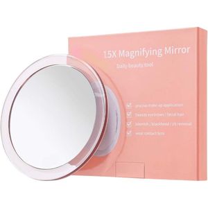 15X vergrotende spiegel (15cm rond) - met 3 bevestigingszuignappen voor nauwkeurige make-uptoepassing - wenkbrauwen/pincet - mee-eter/vlekverwijdering - badkamer/reismake-upspiegel (roségoud)