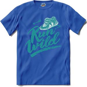 Run Wild | Hardlopen - Rennen - Sporten - T-Shirt - Unisex - Royal Blue - Maat L