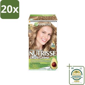 20 x Garnier - Nutrisse Ultra Crème 8 - Haarkleuring - Lichtblond - Intens Voedend - Permanente Kleur - Grootverpakking - Haarkleuring - Lichtblond - Voedende Haarverf - Permanente Kleur - Grijsdekking