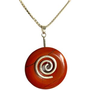 Rode Jaspis - Daadkracht - Moederdag - 3,5 cm - Levensspiraal - Cirkel - Edelsteen - Zilveren - Ketting - 60 cm - Donut - Cadeau - Levenskracht - Sieraad